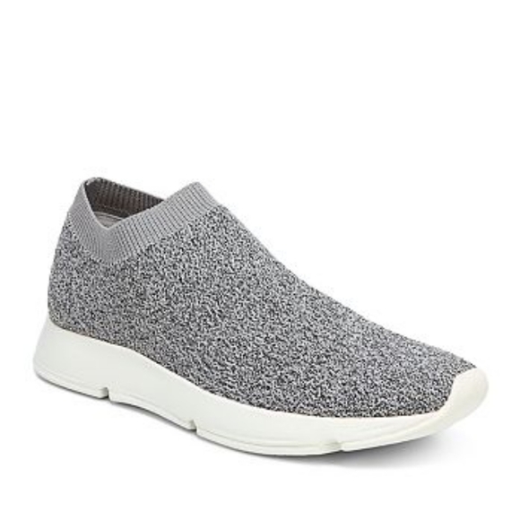 VINCE Theroux Knit Slip-On Sneaker Black White Gray Sock Shoe Leather Platform 9 - Picture 10 of 11